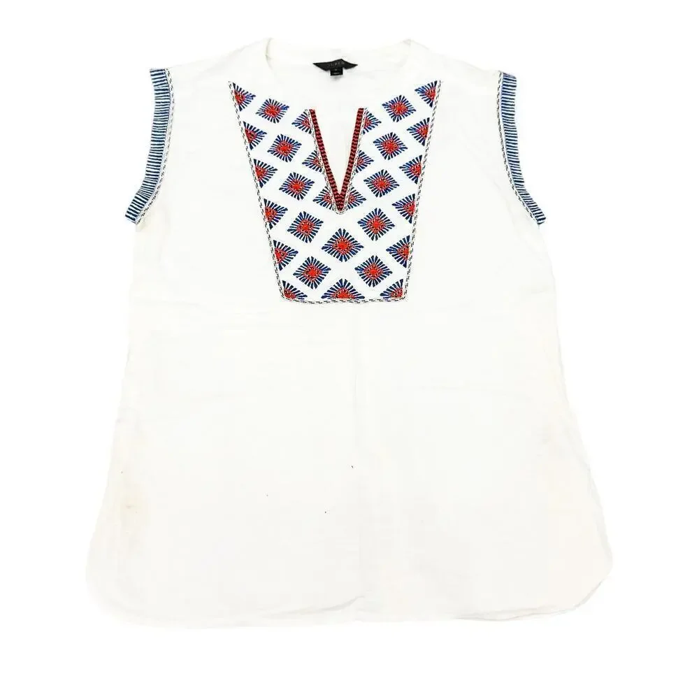 J. Crew Embroidered Linen Short Sleeve Top Size Small